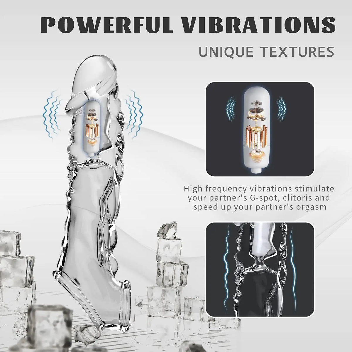 Vibrator Penis Sleeve with Cock Ring - 3.6 inch Reusable Black Clear Penis Extender Male Sex Toy
