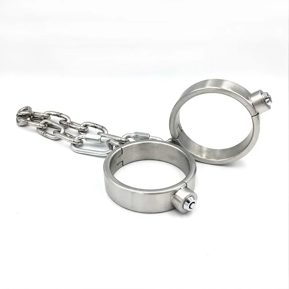 Heavy Stainless Steel Press Lock Wrist Handcuffs Ankle Cuffs Neck Collar