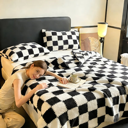1pc Soft Flannel Checker Blanket Warm Thick