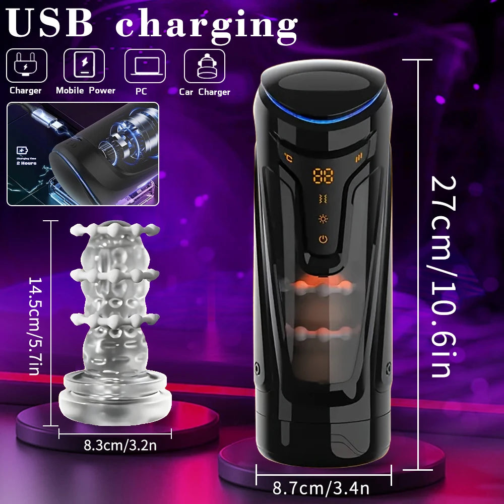 Automatic Male Masturbator 9 Sucking Vibrating Modes Electric Telescopic Motion Intelligent Heating Smart LCD Display Interactive Voice USB Rechargeable