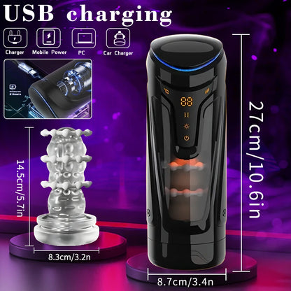 Automatic Male Masturbator 9 Sucking Vibrating Modes Electric Telescopic Motion Intelligent Heating Smart LCD Display Interactive Voice USB Rechargeable