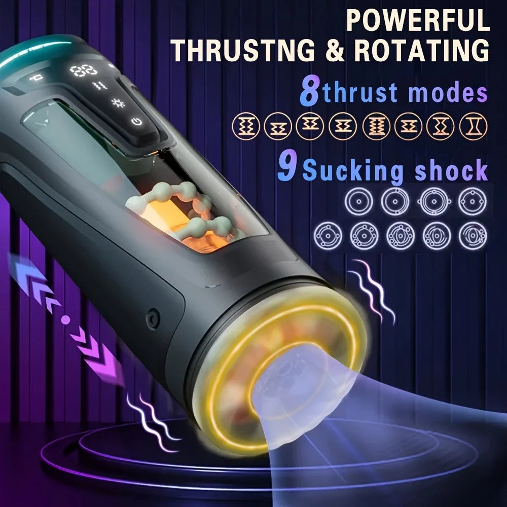 Automatic Male Masturbator 9 Sucking Vibrating Modes Electric Telescopic Motion Intelligent Heating Smart LCD Display Interactive Voice USB Rechargeable