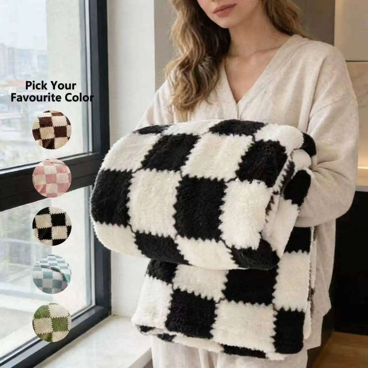 1pc Soft Flannel Checker Blanket Warm Thick