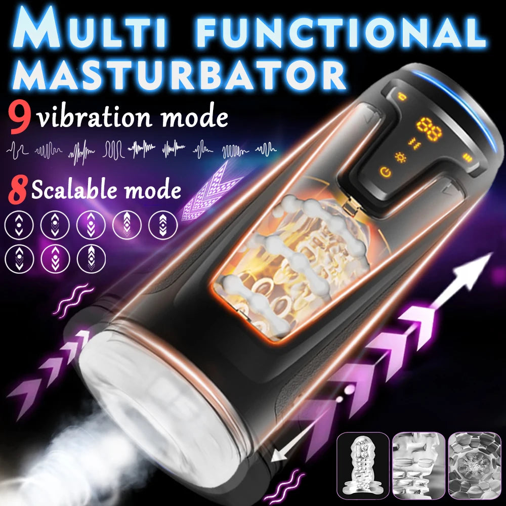 Automatic Male Masturbator 9 Sucking Vibrating Modes Electric Telescopic Motion Intelligent Heating Smart LCD Display Interactive Voice USB Rechargeable