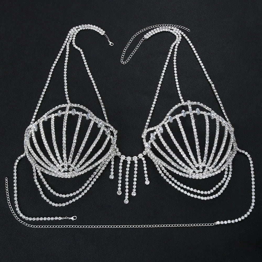 Sea Shell Bra Top Woman Crystal Lingerie Chain Apparel