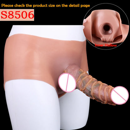 Silicone Hollow Dildo Pants Skin Feeling Strap-on Penis Extender Sleeve Delay Ejaculation