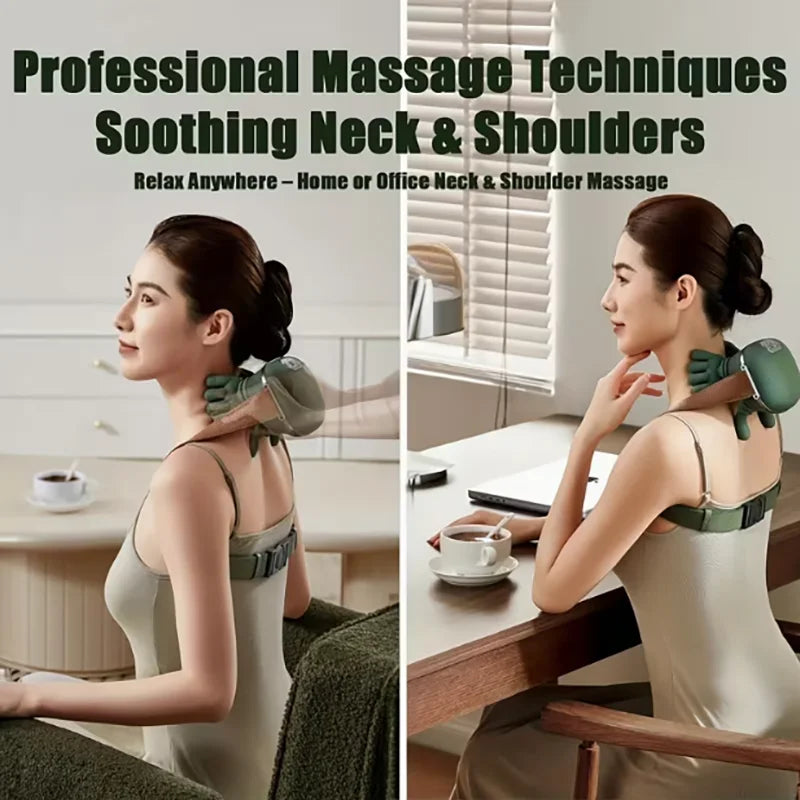 Wireless Bionic Heated Electric Neck and Shoulder Massager with Finger Massager