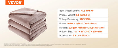 Heated Blanket Electric Throw 4 Sizes Soft Flannel & Sherpa Heating Blanket with 3 Hours Timer Auto-off 5 Heating Level