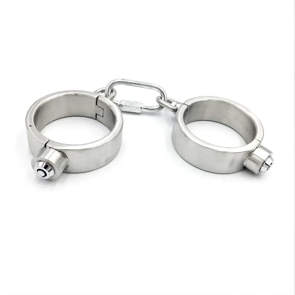Heavy Stainless Steel Press Lock Wrist Handcuffs Ankle Cuffs Neck Collar