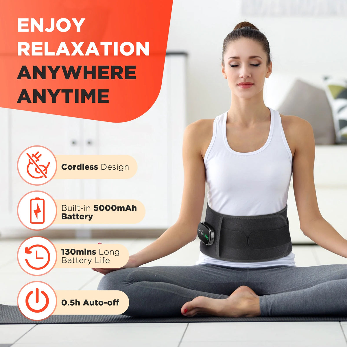 5-speed Heated Waist Belt Lower Back Lumbar Support Heating Pad 3 Vibration Massage Brace Abdomen Warm Menstrual Care