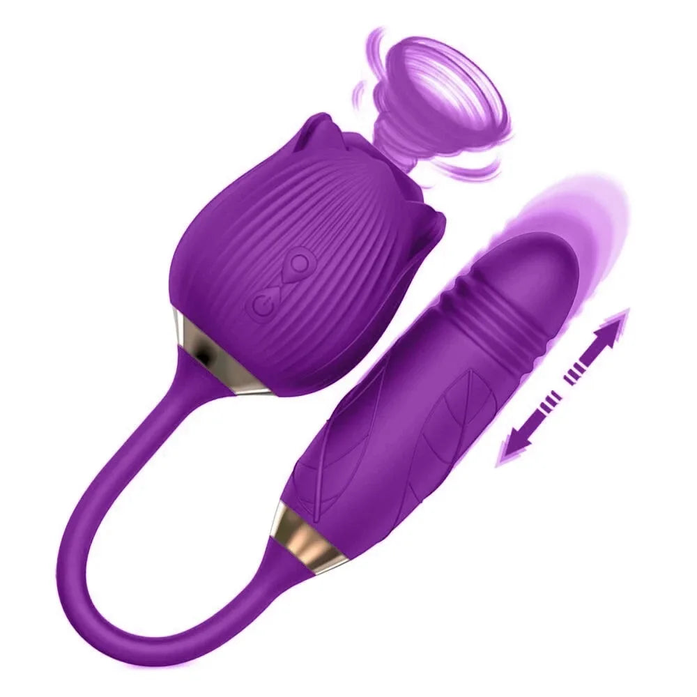 3in1 Thrusting Anal Vibrator Female Rose Sucking Clitoris Stimulator Dildo Licking Vagina
