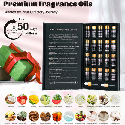 MAYJAM Fragrance Oils Kit 20pcs/set Coconut & Vanilla White Musk Watermelon Strawberry Oil for Humidifier Diffuser Candle Making