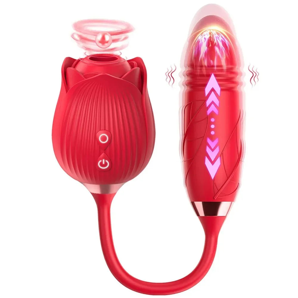 3in1 Thrusting Anal Vibrator Female Rose Sucking Clitoris Stimulator Dildo Licking Vagina