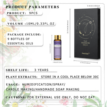 9pcs Essential Oils Gift Set 10ml For Aromatherapy Diffuser Candle Making