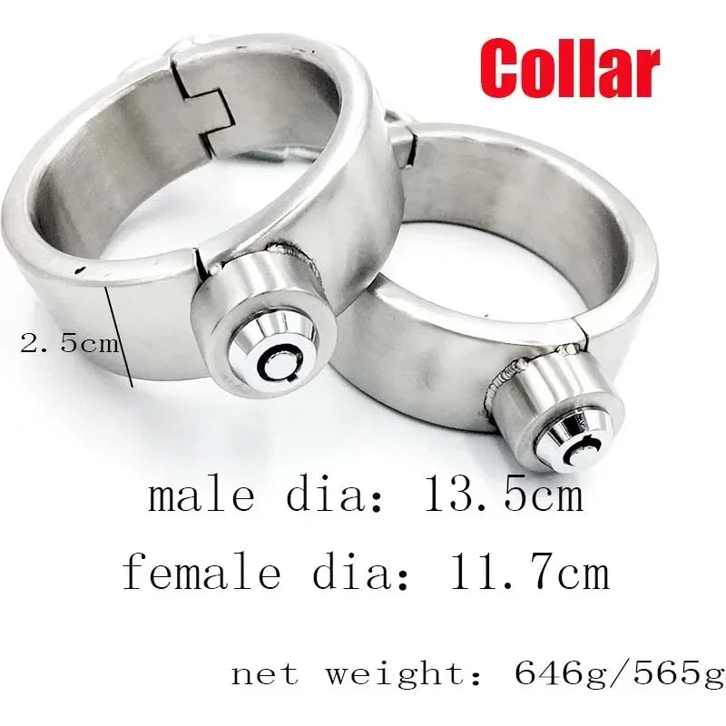 Heavy Stainless Steel Press Lock Wrist Handcuffs Ankle Cuffs Neck Collar