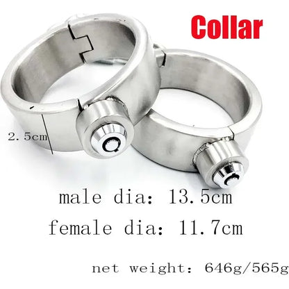 Heavy Stainless Steel Press Lock Wrist Handcuffs Ankle Cuffs Neck Collar