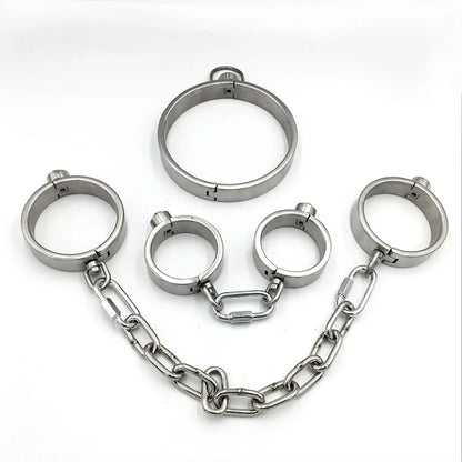 Heavy Stainless Steel Press Lock Wrist Handcuffs Ankle Cuffs Neck Collar