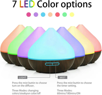 Aromatherapy Humidifier 2-in-1: Ultrasonic Silent Bedroom Atomizer + 7-Color Wood Grain Ambient Light