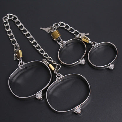 Metal Steel Neck Collar Slave Hand Ankle Elliptical Cuffs