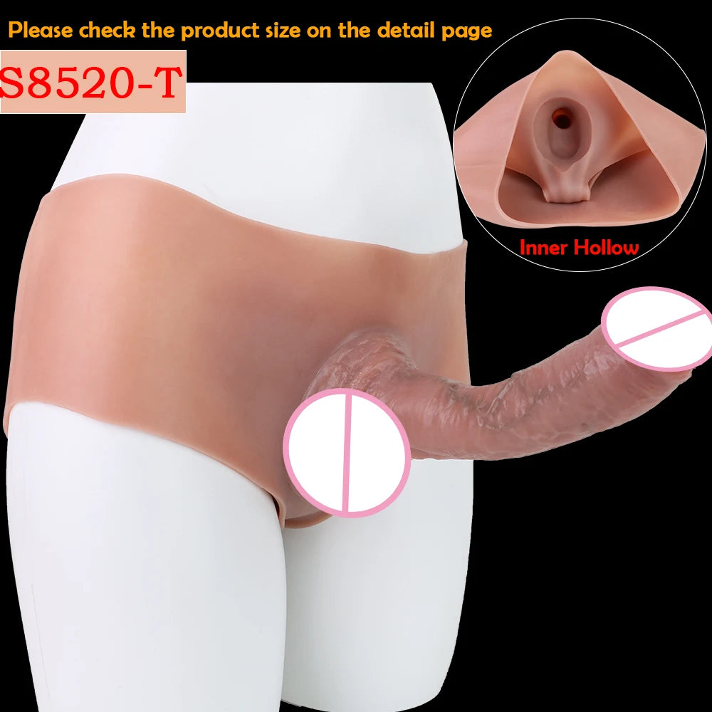 Silicone Hollow Dildo Pants Skin Feeling Strap-on Penis Extender Sleeve Delay Ejaculation