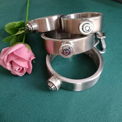 Heavy Stainless Steel Press Lock Wrist Handcuffs Ankle Cuffs Neck Collar