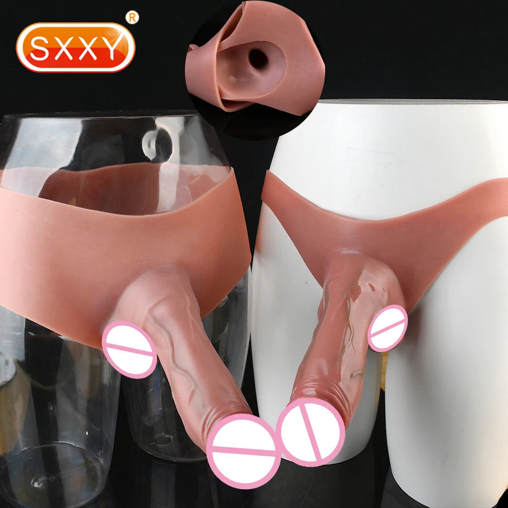 Silicone Hollow Dildo Pants Skin Feeling Strap-on Penis Extender Sleeve Delay Ejaculation