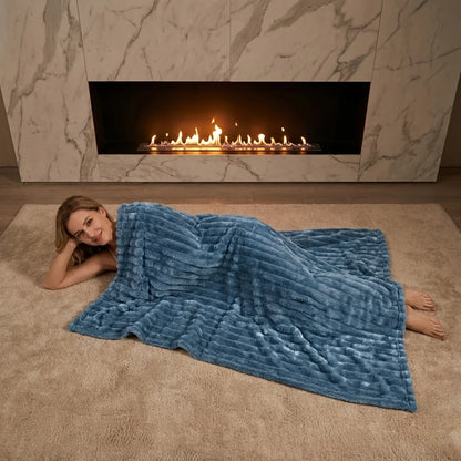 Cozy Striped Velour Blanket – Ultra Soft Warm Ribbed Plush Throw.