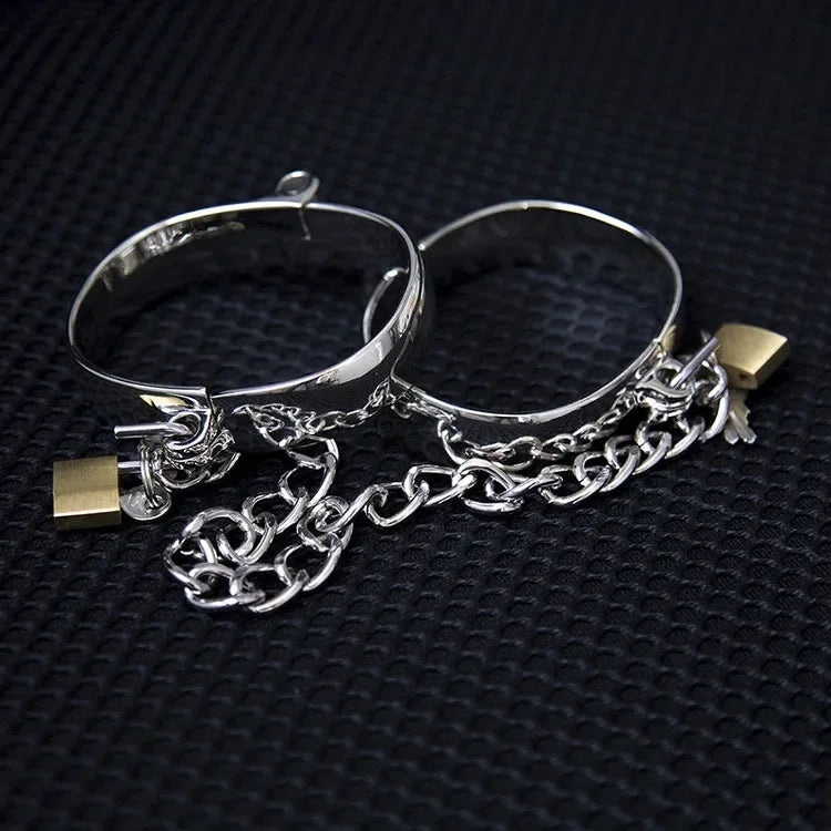 Metal Steel Neck Collar Slave Hand Ankle Elliptical Cuffs