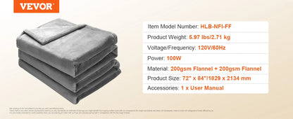 Heated Blanket Electric Throw 4 Sizes Soft Flannel & Sherpa Heating Blanket with 3 Hours Timer Auto-off 5 Heating Level