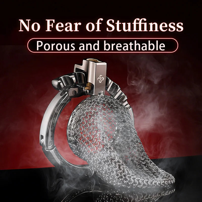 Male Metal Chastity Cage Mesh Breathable Cock Cage