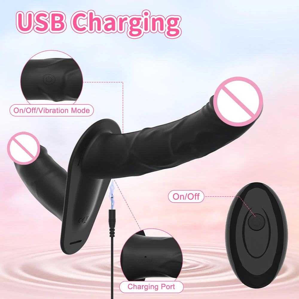 Double Head Artificial Penis Wearable Electric Strapon Vibrator