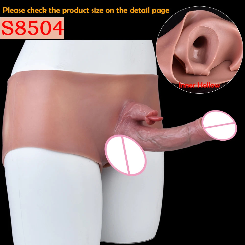 Silicone Hollow Dildo Pants Skin Feeling Strap-on Penis Extender Sleeve Delay Ejaculation