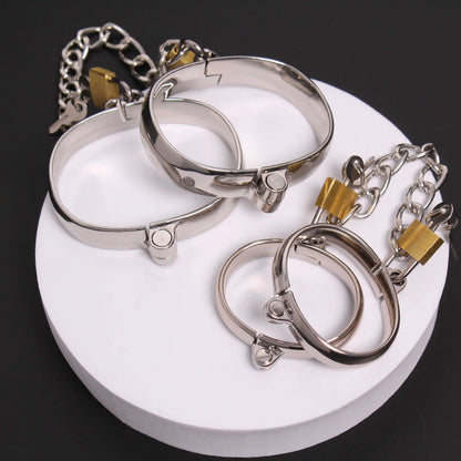 Metal Steel Neck Collar Slave Hand Ankle Elliptical Cuffs