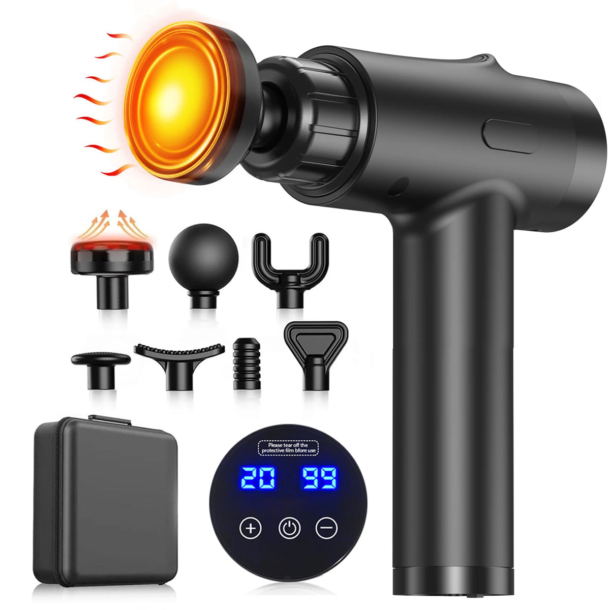 Deep Tissue Massage Gun, Portable Electric Muscle Massager, 20‑Speed Levels, 7 Massage Heads,