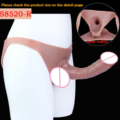 Silicone Hollow Dildo Pants Skin Feeling Strap-on Penis Extender Sleeve Delay Ejaculation
