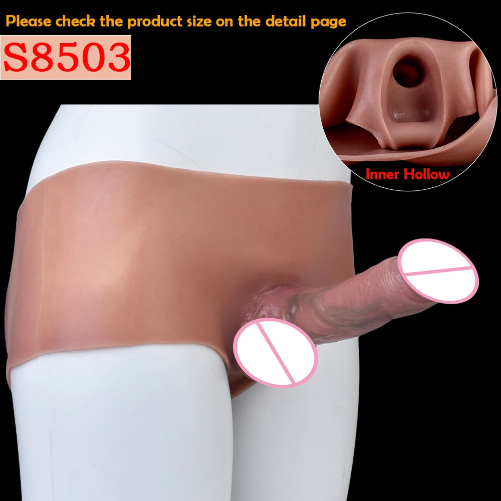 Silicone Hollow Dildo Pants Skin Feeling Strap-on Penis Extender Sleeve Delay Ejaculation