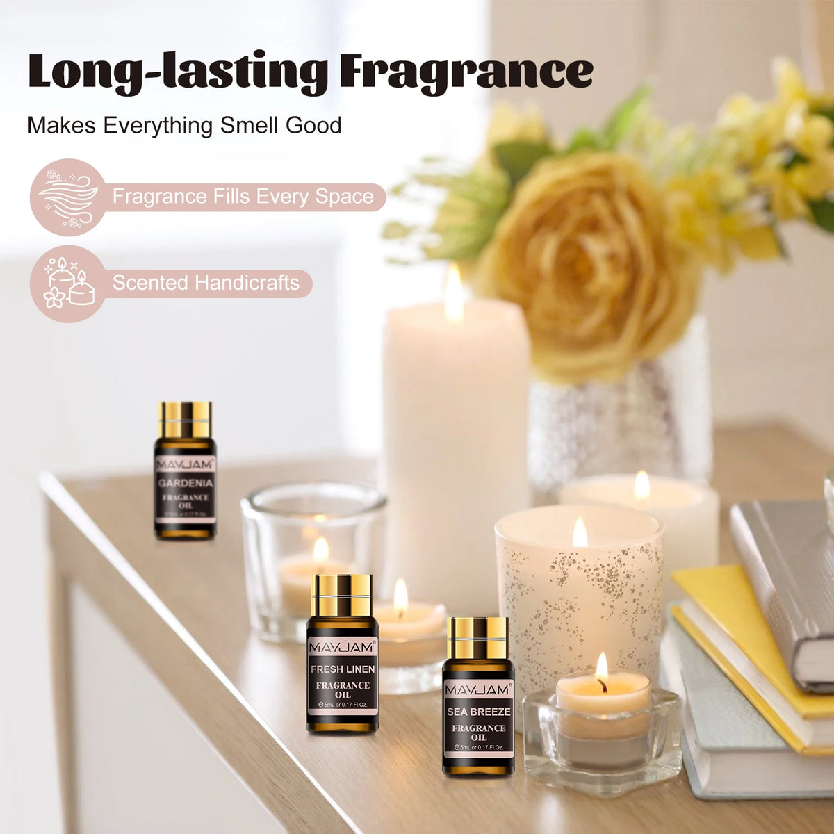 MAYJAM Fragrance Oils Kit 20pcs/set Coconut & Vanilla White Musk Watermelon Strawberry Oil for Humidifier Diffuser Candle Making