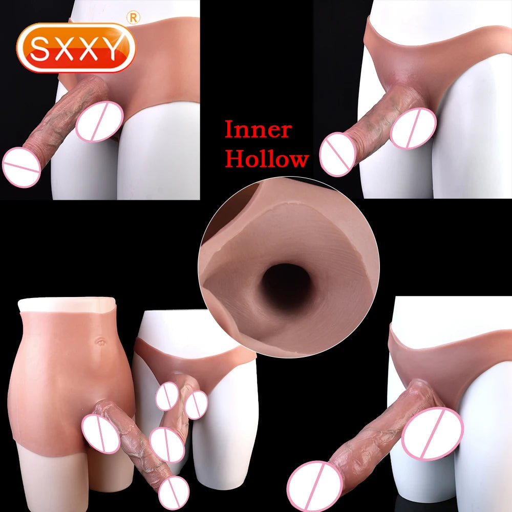 Silicone Hollow Dildo Pants Skin Feeling Strap-on Penis Extender Sleeve Delay Ejaculation