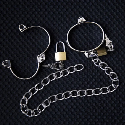 Metal Steel Neck Collar Slave Hand Ankle Elliptical Cuffs