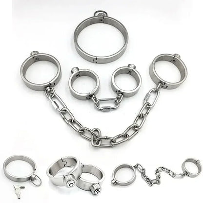Heavy Stainless Steel Press Lock Wrist Handcuffs Ankle Cuffs Neck Collar
