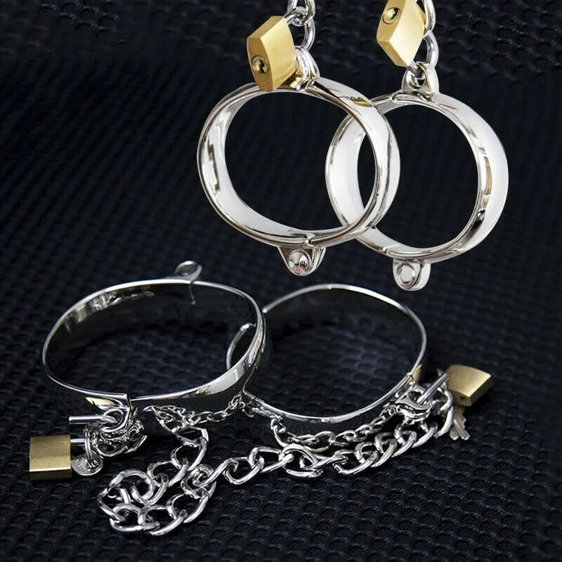 Metal Steel Neck Collar Slave Hand Ankle Elliptical Cuffs