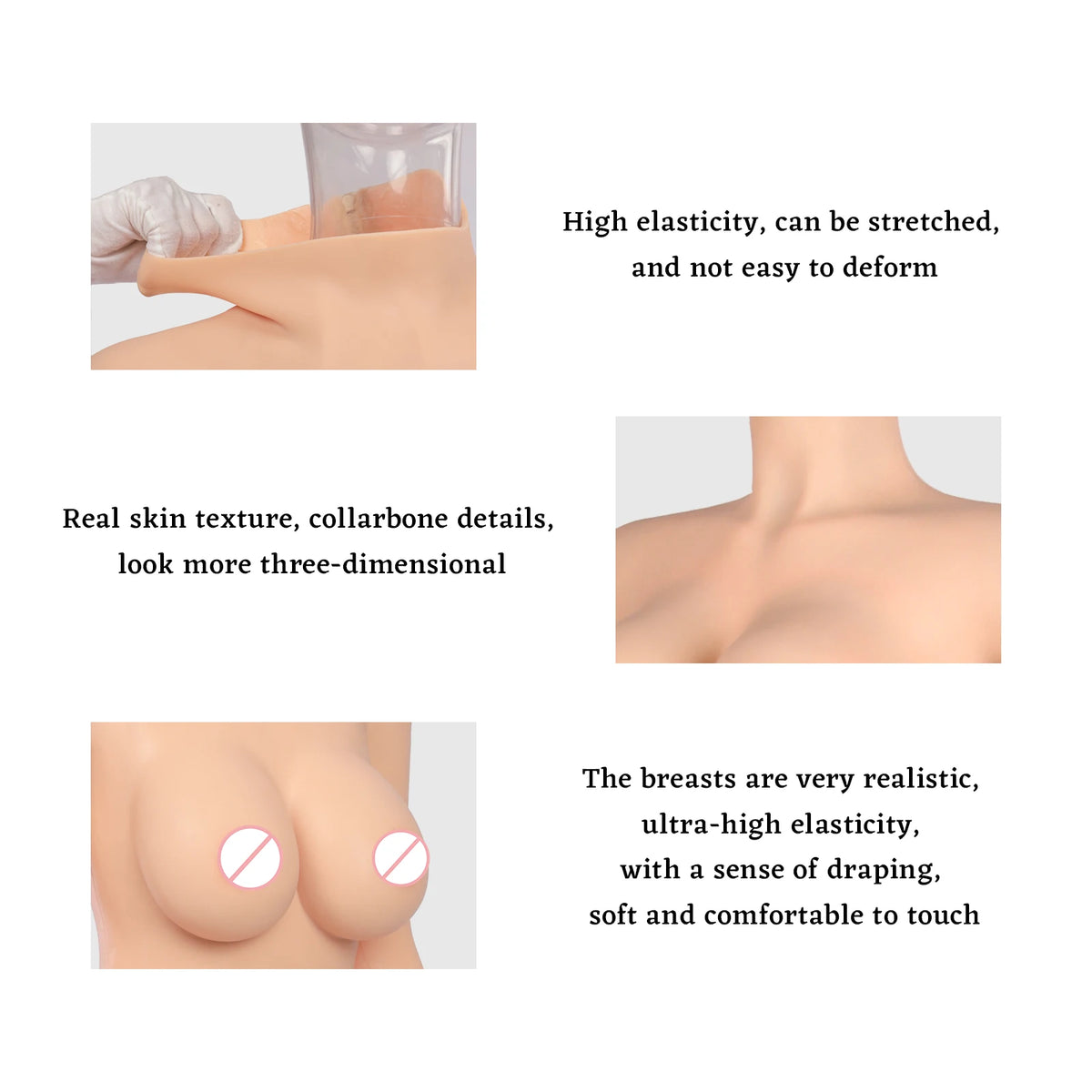 Breast Forms Silicone Bodysuit with Arms Fake Chest Realistic Vagina for Crossdressers