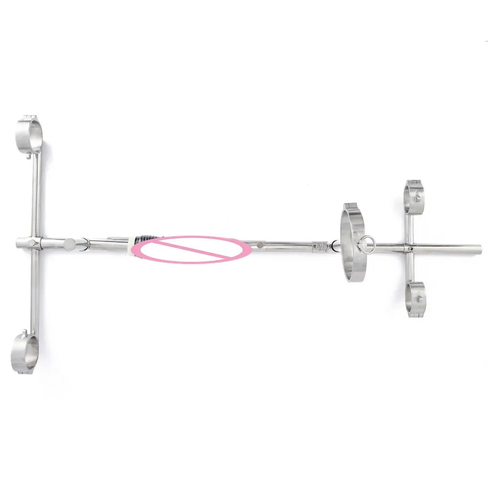 Sex Toys Stainless Steel Bar Spreader with Dildo Holder