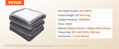 Heated Blanket Electric Throw 4 Sizes Soft Flannel & Sherpa Heating Blanket with 3 Hours Timer Auto-off 5 Heating Level