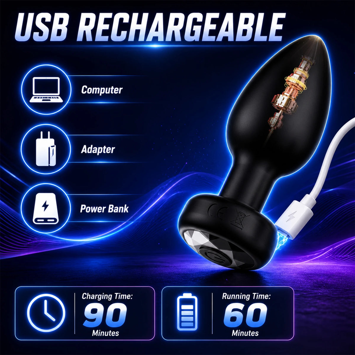 USB Rechargeable Anal Plug Vibrator for Men Women, Silicone Butt Plug Prostate Massager, Powerful Vibrating Adult Toy,