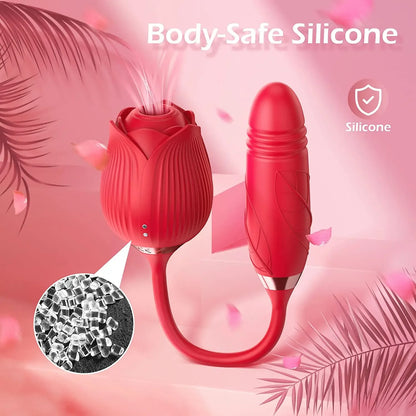 3in1 Thrusting Anal Vibrator Female Rose Sucking Clitoris Stimulator Dildo Licking Vagina