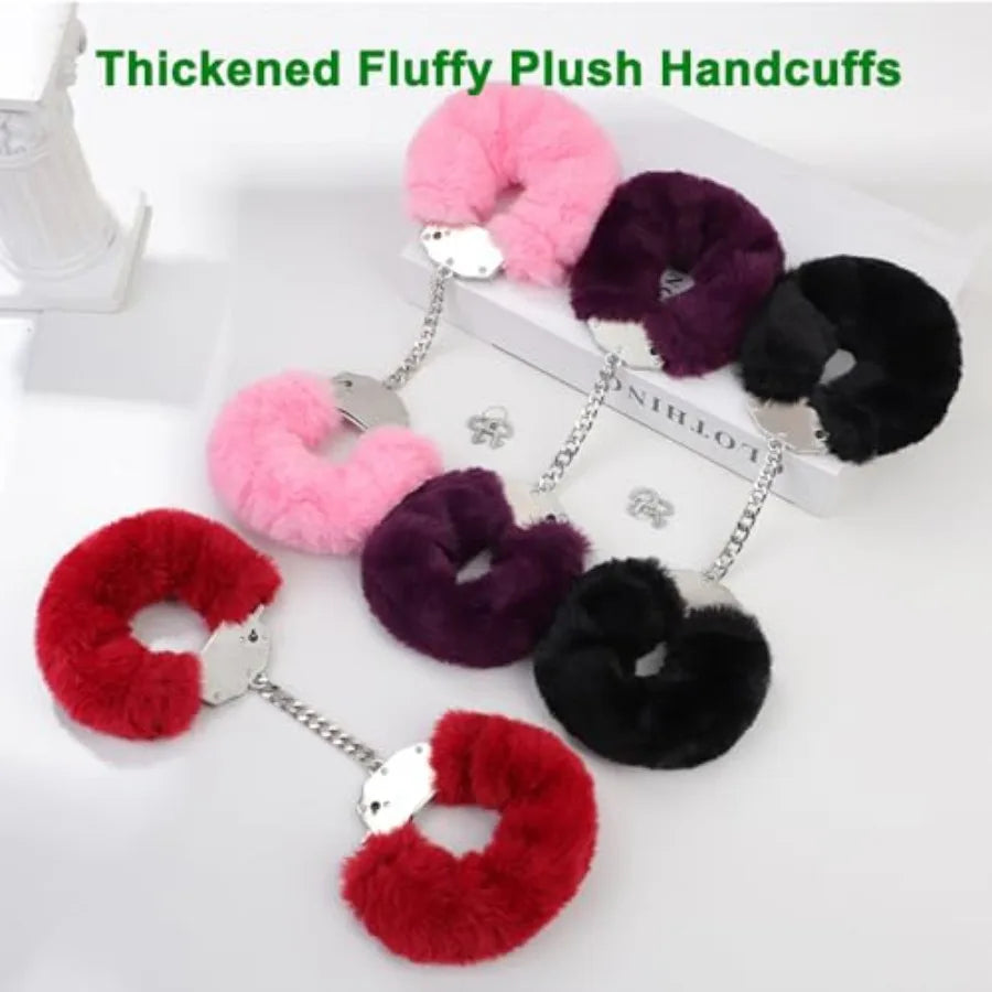 Thickened Fluffy Plush Handcuffs with Keys,