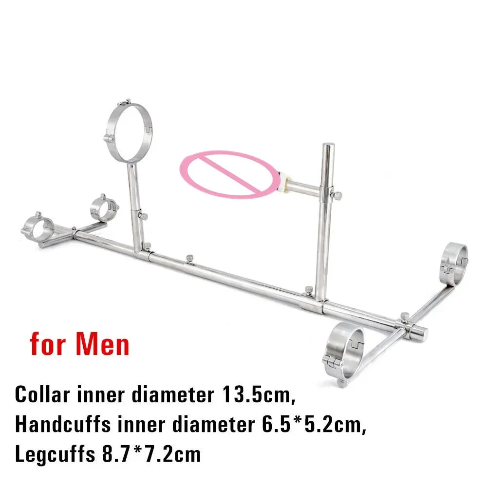Sex Toys Stainless Steel Bar Spreader with Dildo Holder