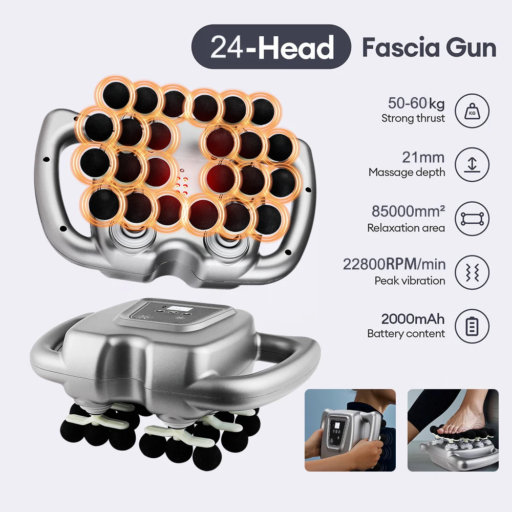 24-Head Fascia Gun 9 Modes High Frequency Vibration Body Massage