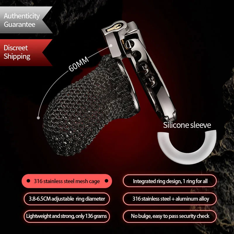 Male Metal Chastity Cage Mesh Breathable Cock Cage